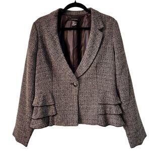 Sandro Womens Black White Ruffle Hem Jacket L